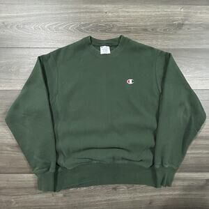 Vintage Champion Reverse Weave Sweatshirt Mens Medium Green Crewneck Logo Y2K
